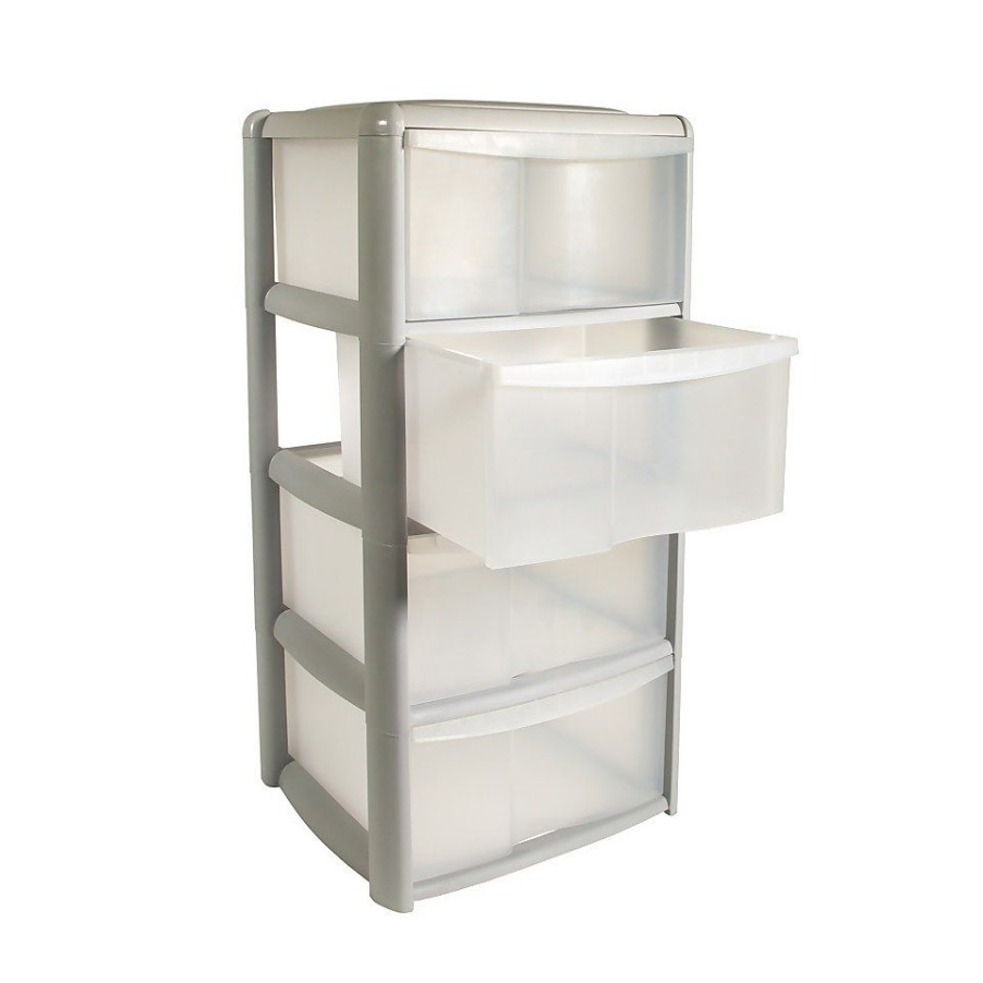 Homebase Storage Containers | 4 Drawer Storage Tower - Light Grey