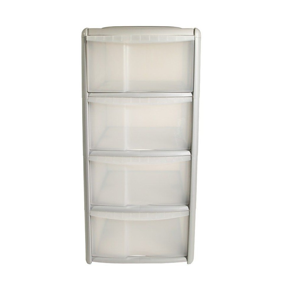 Homebase Storage Containers | 4 Drawer Storage Tower - Light Grey