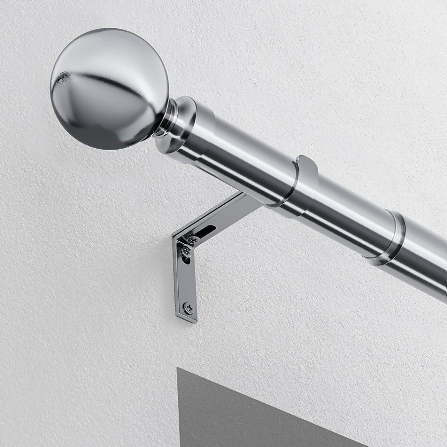 Homebase Curtain Poles & Tracks | Satin Steel Extendable Eyelet Curtain Pole With Ball Finial- 120-210Cm (Dia 22/25Mm)