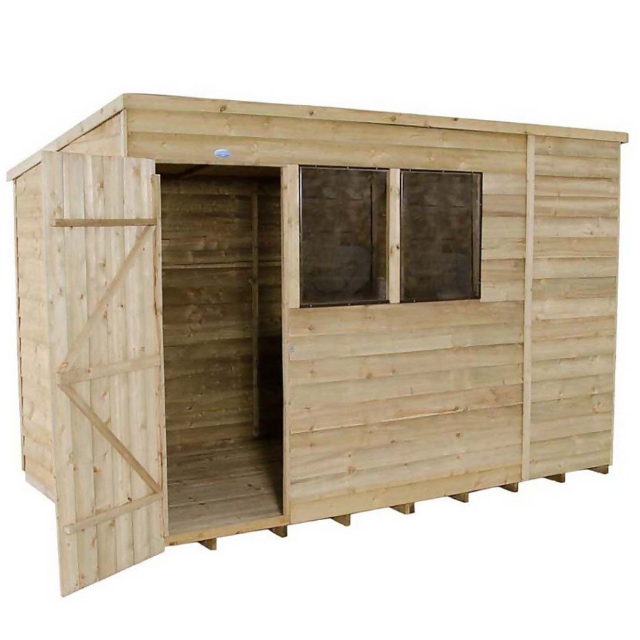 Homebase Garden Sheds | 10X6Ft Forest Wooden Overlap Pressure Treated Pent Shed -Incl. Installation