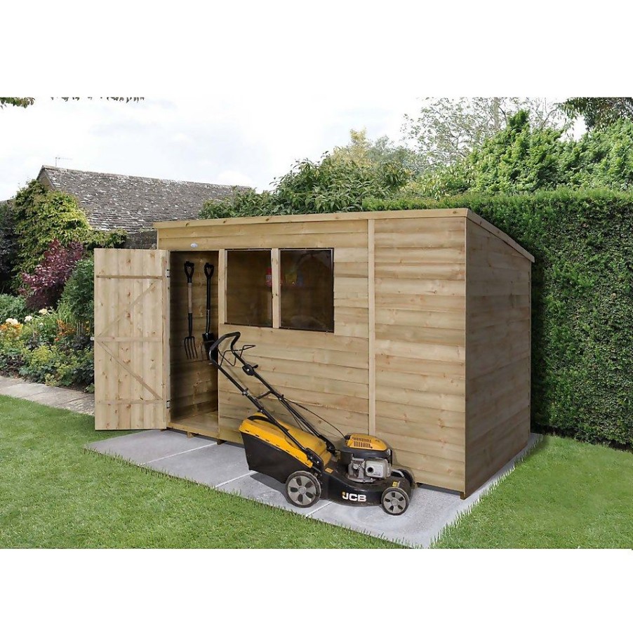 Homebase Garden Sheds | 10X6Ft Forest Wooden Overlap Pressure Treated Pent Shed -Incl. Installation