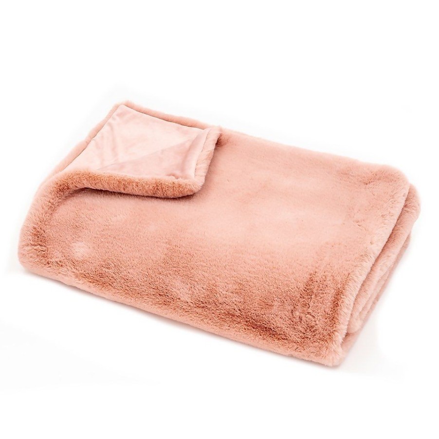 Homebase Bedspreads And Throws | Faux Fur Rabbit Throw - 125X160Cm - Blush