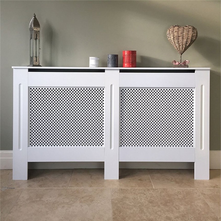 Homebase Hallway Furniture | Radiator Cover With Diamond Lattice Design In White - Large