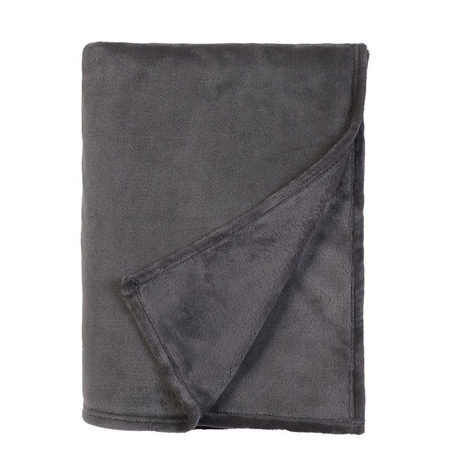 Homebase Bedspreads And Throws | Fleece Throw 150X200Cm - Charcoal