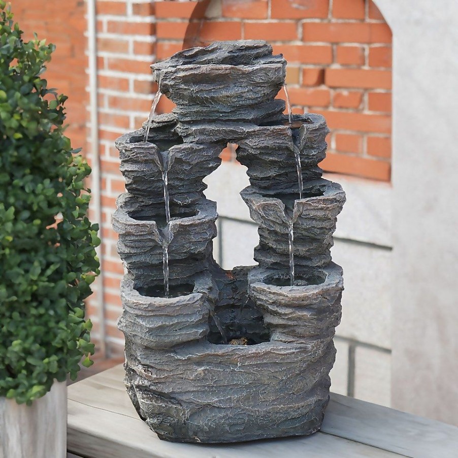 Homebase Water Features | Stone Garden Cascade Water Feature With Leds