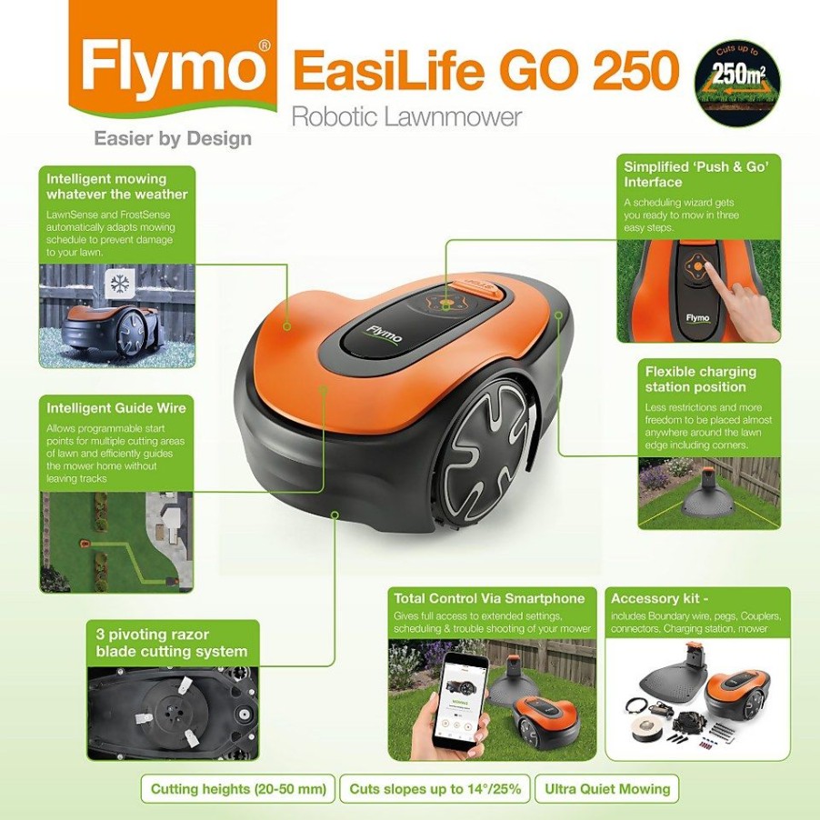 Homebase Lawn Mowers | Flymo Easilife Go 250 Cordless Robot Lawnmower