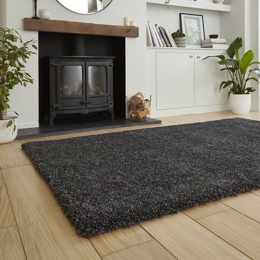 Homebase Storage & Home Deals | Ozzy Plain Shaggy Rug - Charcoal - 80X150Cm