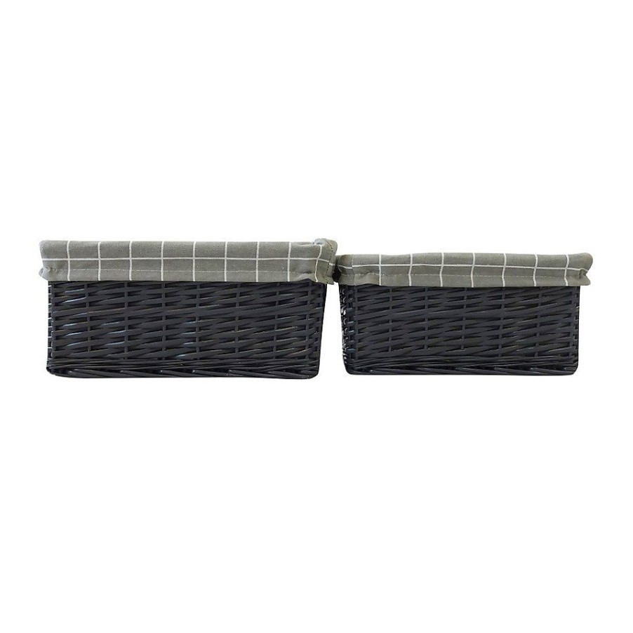 Homebase Storage Containers | Set Of 2 Grey Willow Lined Baskets