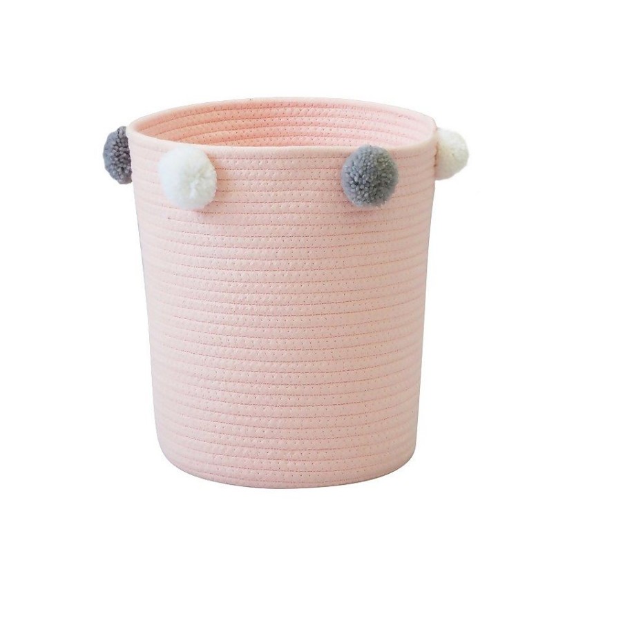 Homebase Storage Containers | Round Cotton Rope Blush Pom Pom Basket