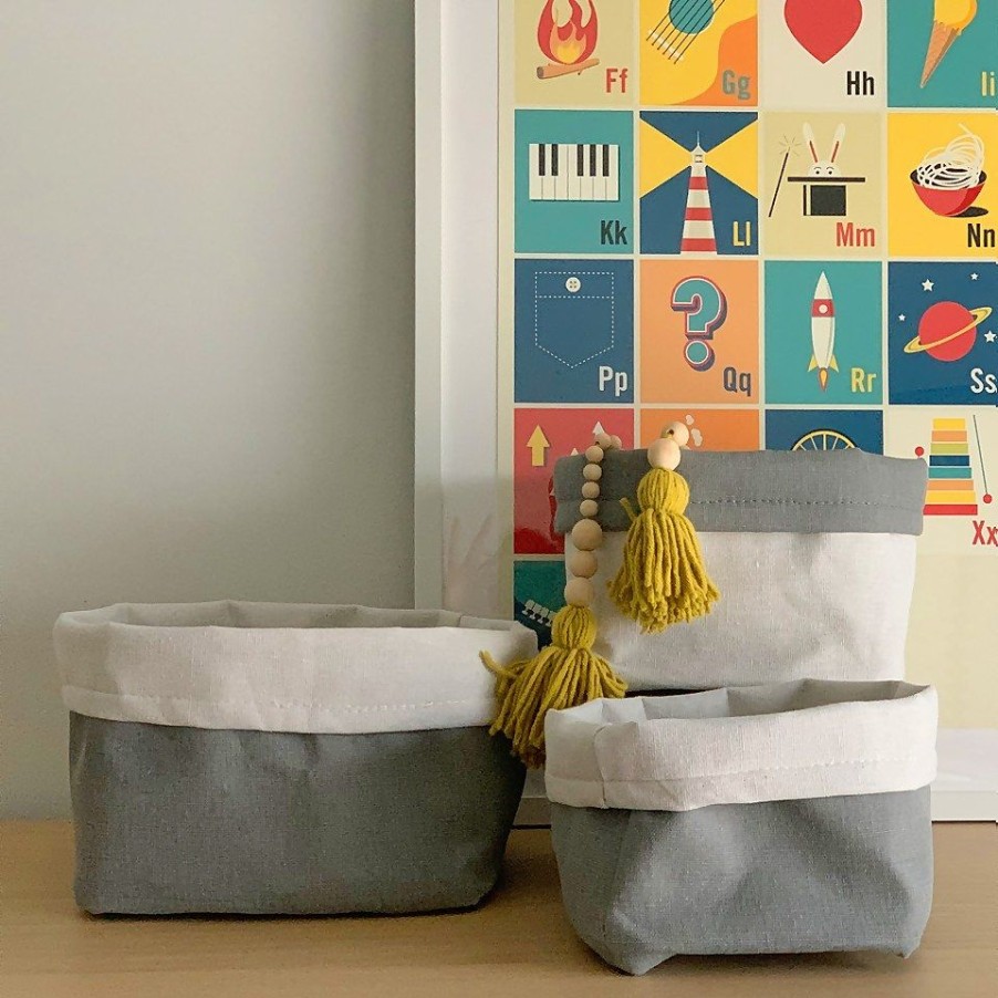 Homebase Storage Containers | Flexi Storage Kids Set Of 3 Nested Soft Storage Baskets Grey & Cream