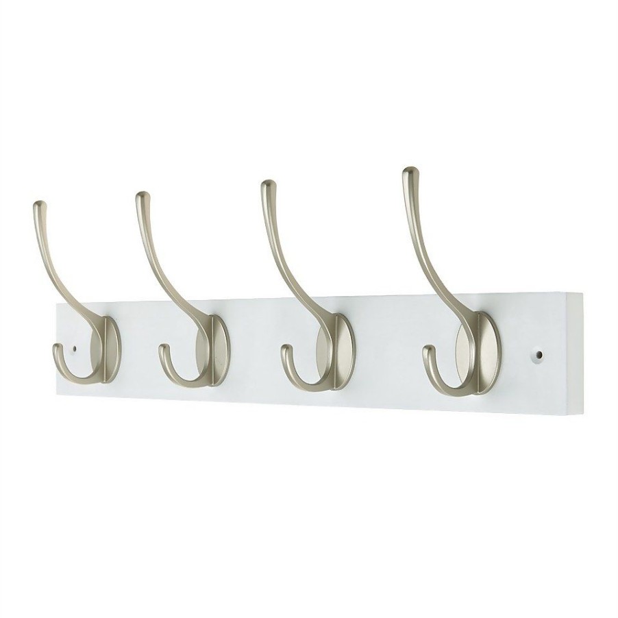 Homebase Hallway Furniture | 4 Victorian Satin Nickel Hooks On White Bloc Board