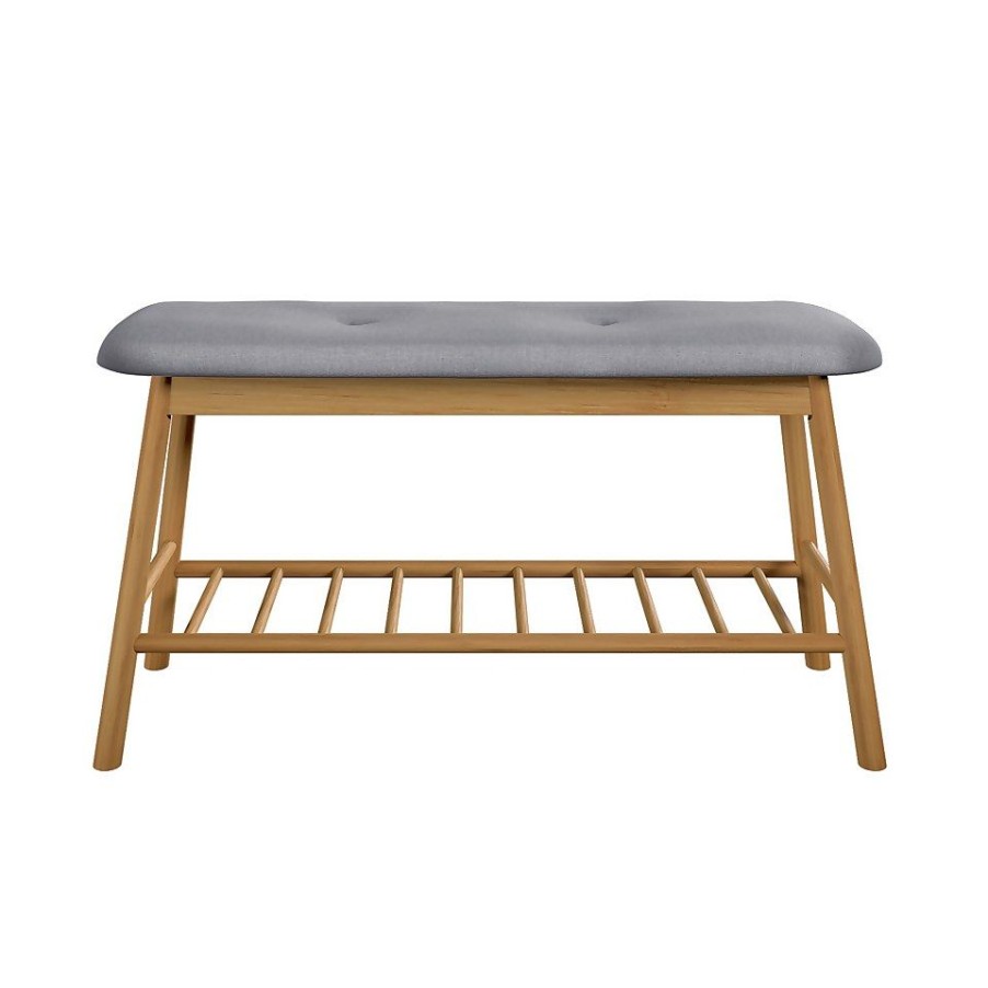 Homebase Hallway Furniture | Bamboo Shoe Bench With Grey Cushion Seat