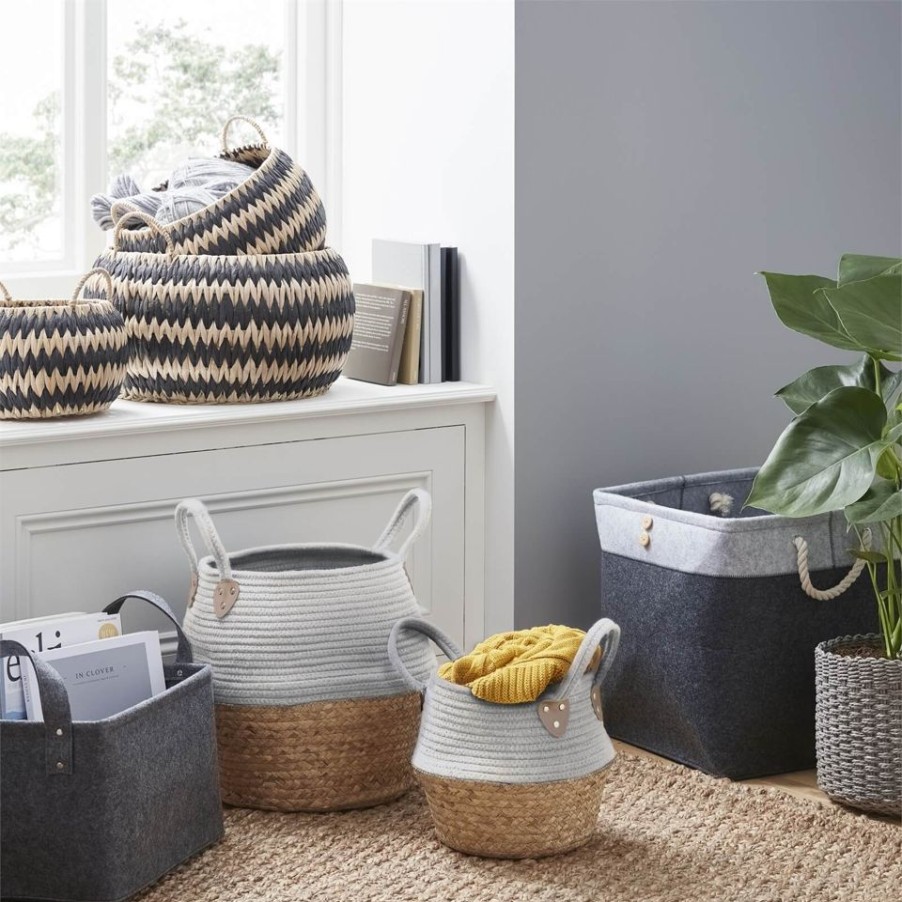 Homebase Storage Containers | White Rope Baskets - Set Of 3