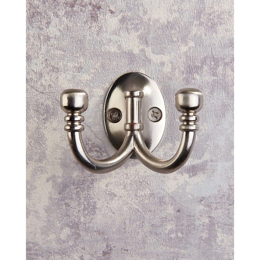 Homebase Hallway Furniture | Ball End Double Robe Hook - Satin Nickel