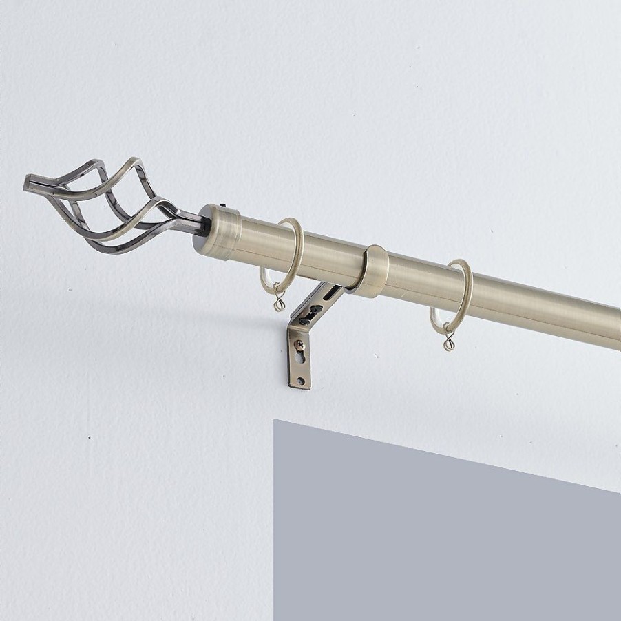 Homebase Curtain Poles & Tracks | Antique Brass Extendable Curtain Pole With Cage Finial- 120-210Cm (Dia 25/28Mm)