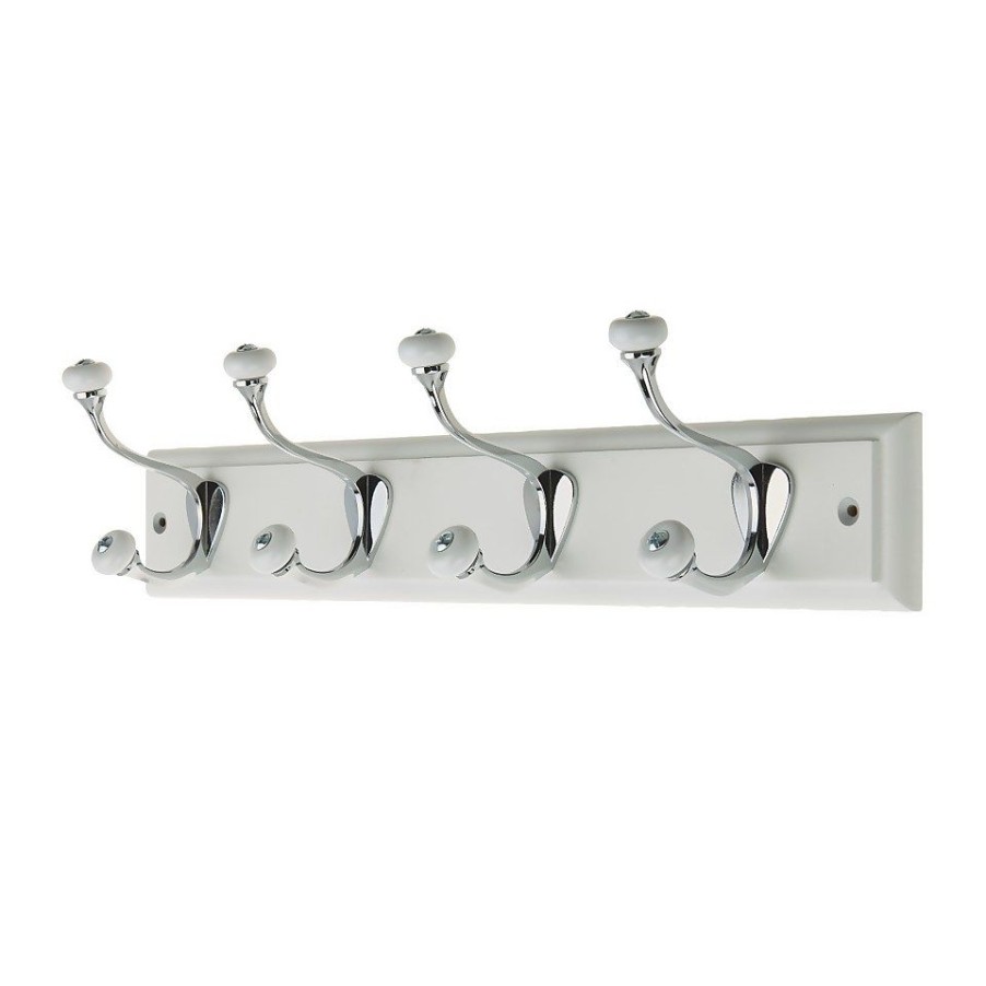 Homebase Hallway Furniture | White Hook Rail - Polished Chrome - 4 Hooks