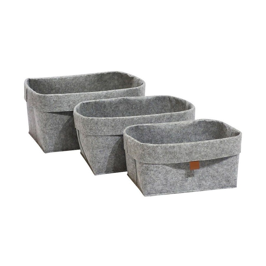 Homebase Storage Containers | Set Of 3 Grey Oval Felt Baskets