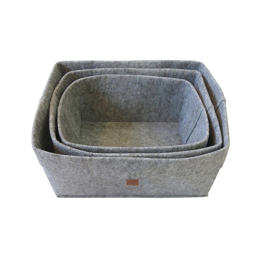 Homebase Storage Containers | Set Of 3 Grey Oval Felt Baskets