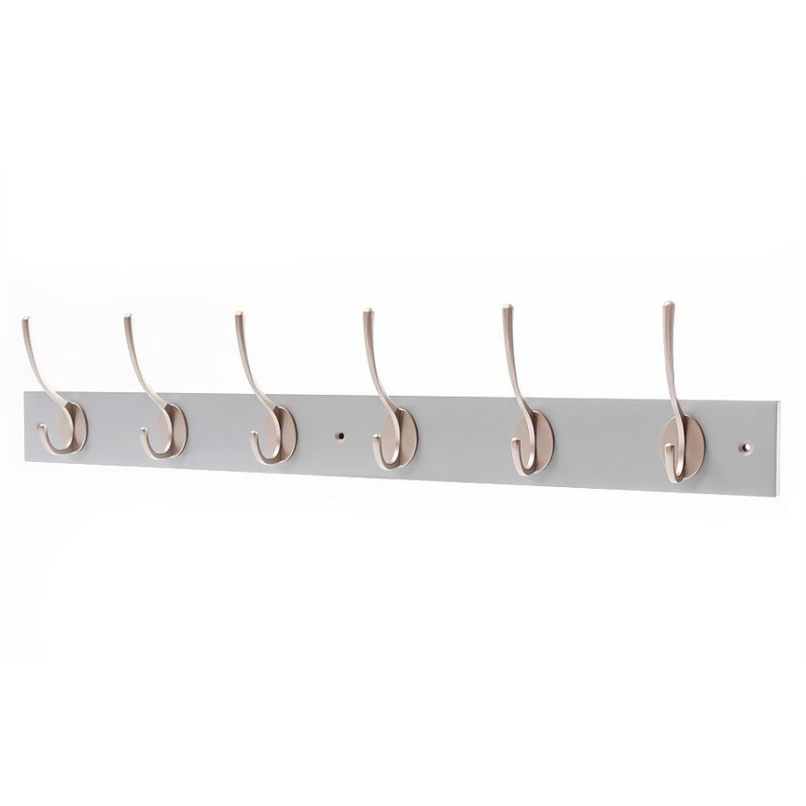 Homebase Hallway Furniture | 6 Victorian Satin Nickel Hooks On Dove Bloc Board