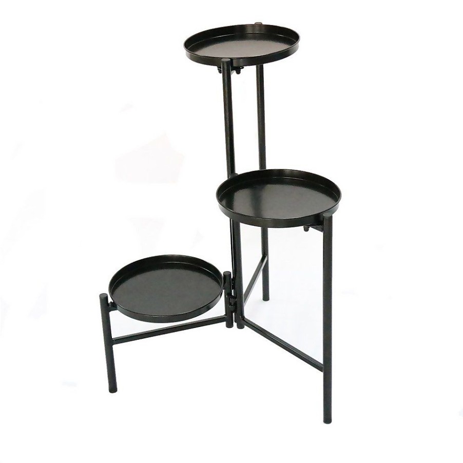 Homebase Garden Ornaments | 3 Tier Black Metal Plant Stand