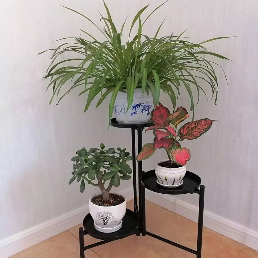 Homebase Garden Ornaments | 3 Tier Black Metal Plant Stand