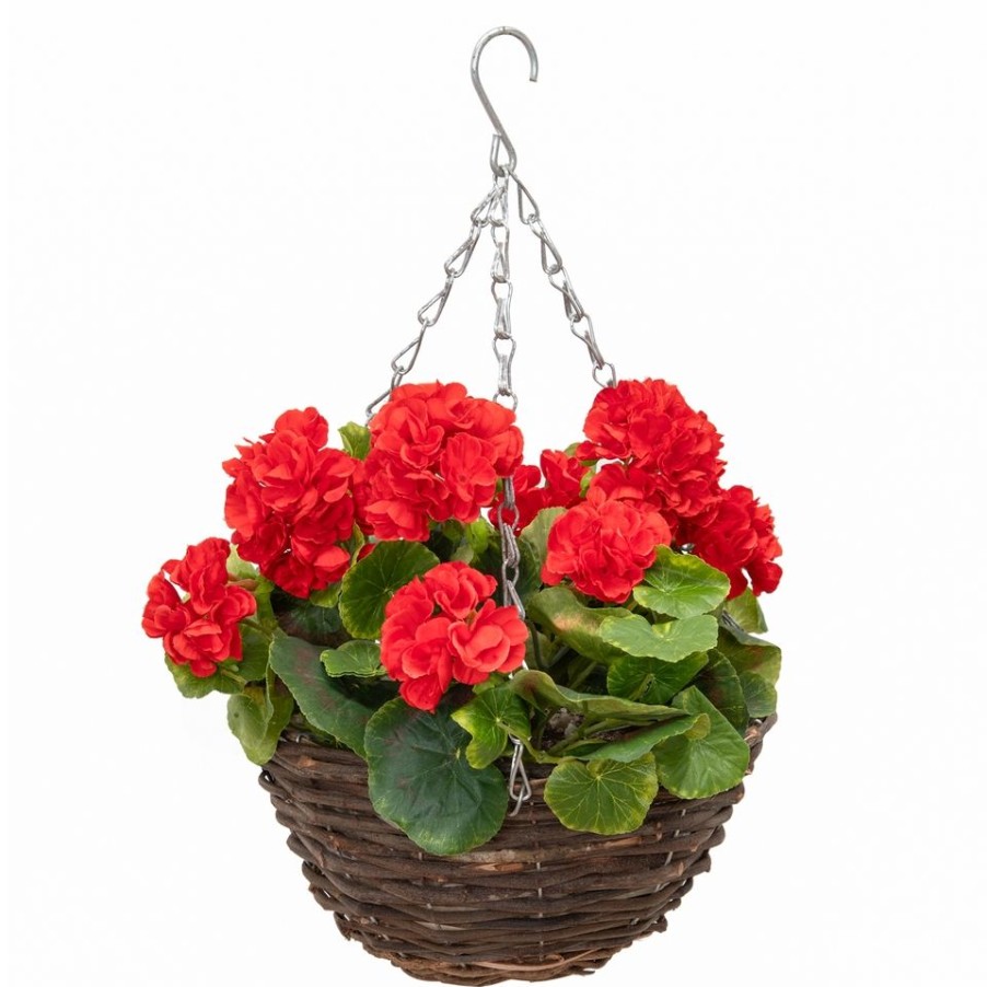 Homebase Artificial Plants | Artificial Red Geranium Hanging Basket