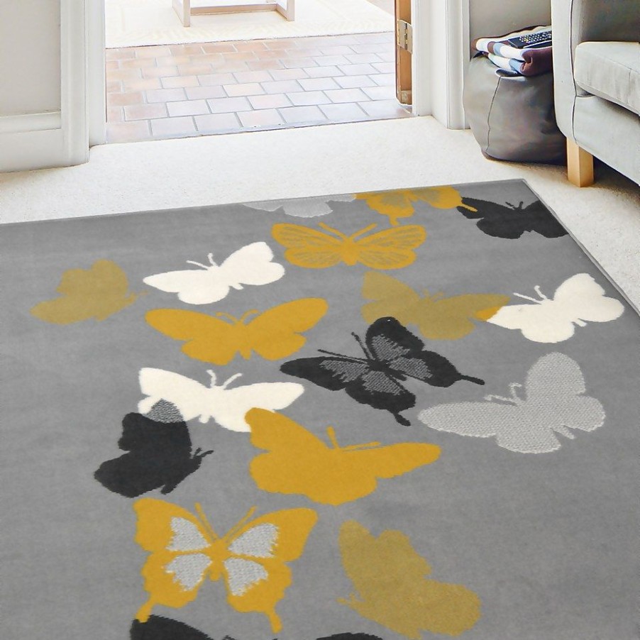 Homebase Rugs | Butterfly Rug - Grey & Ochre - 120X170Cm