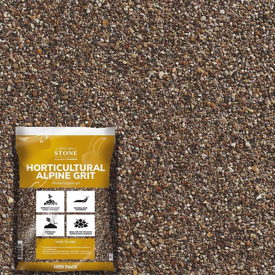 Homebase Decorative Stone, Gravel & Chippings | Stylish Stone Horticultural Alpine Grit, Midi Bag - 9Kg