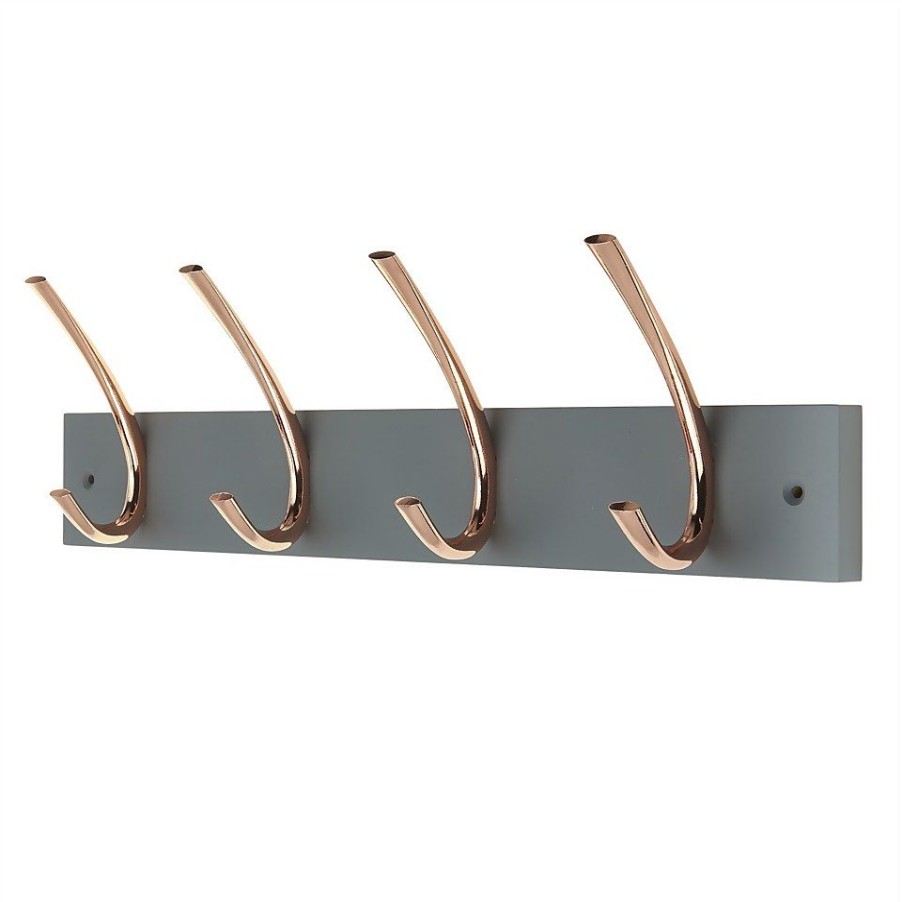 Homebase Hallway Furniture | 4 Large Rib Copper Hook On Slate Grey Bloc Board