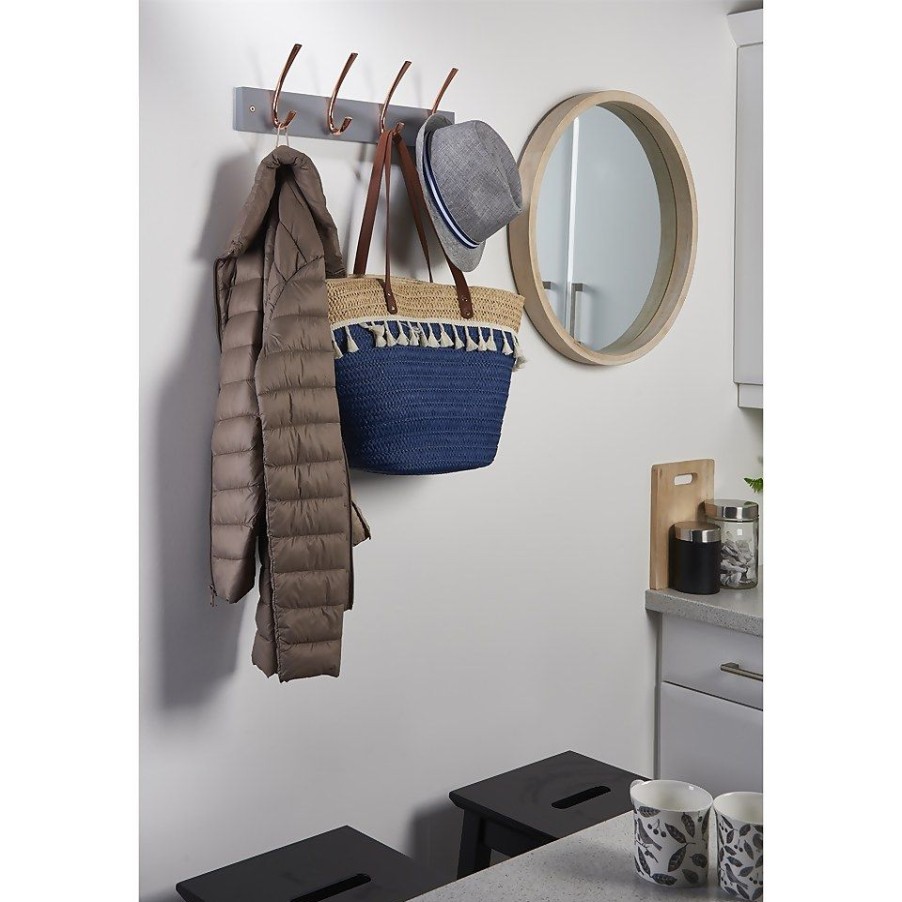 Homebase Hallway Furniture | 4 Large Rib Copper Hook On Slate Grey Bloc Board