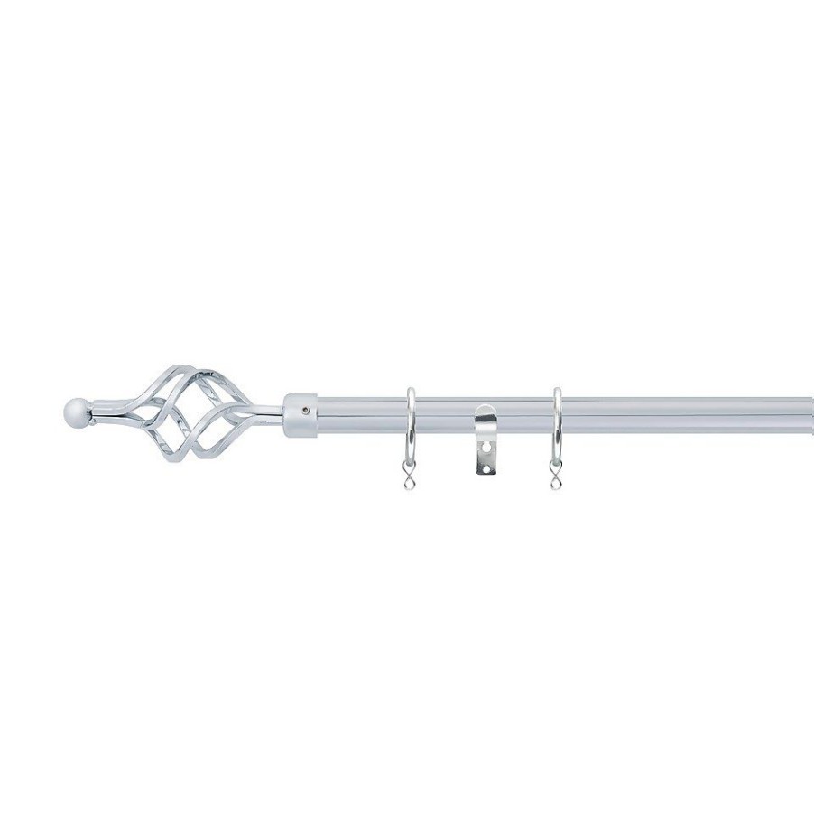 Homebase Curtain Poles & Tracks | Chrome Extendable Curtain Pole With Cage Finial- 170-300Cm (Dia 16/19Mm)