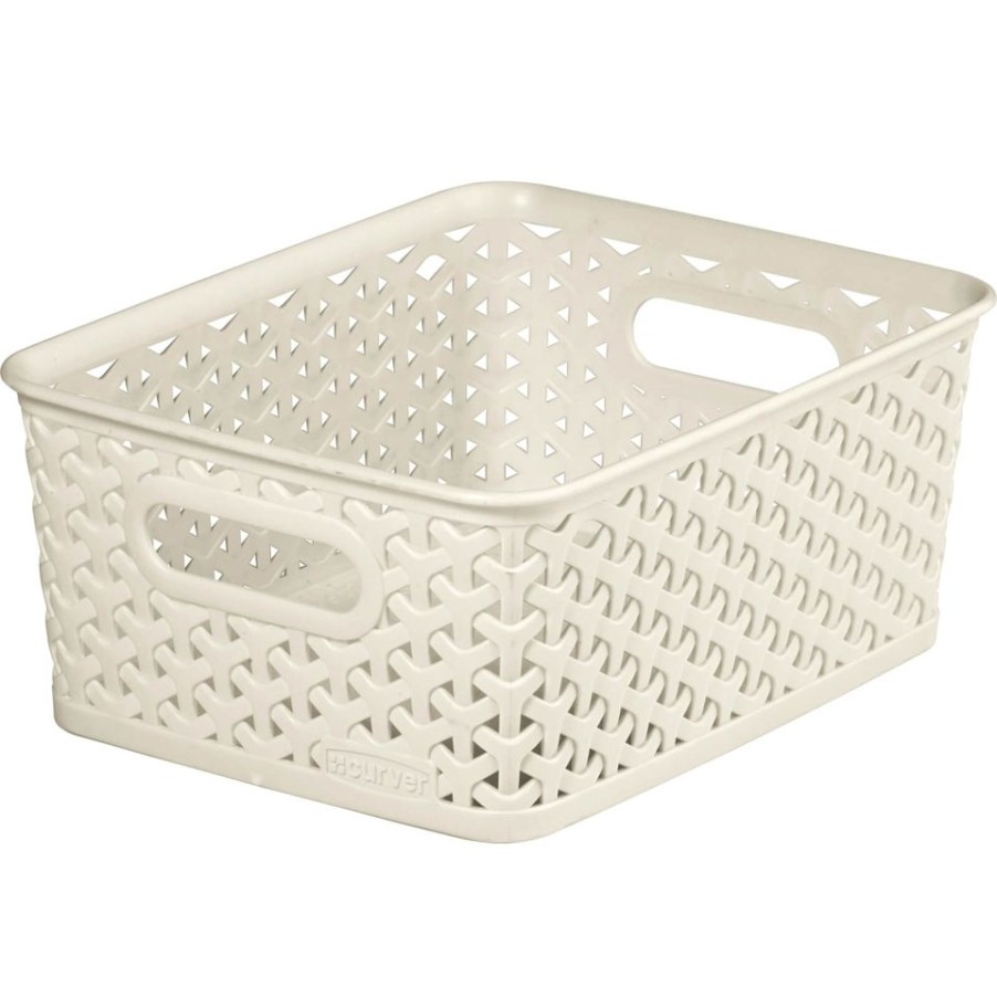 Homebase Storage Containers | Curver My Style Medium Rectangular Plastic Storage Basket - Vintage White - 13L