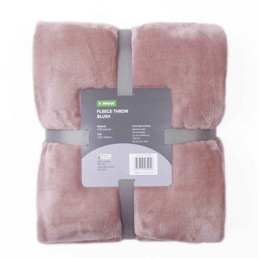 Homebase Bedspreads And Throws | Fleece Throw - Blush Pink - 120X150Cm