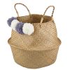 Homebase Storage Containers | Seagrass Foldable Basket With Pom Poms