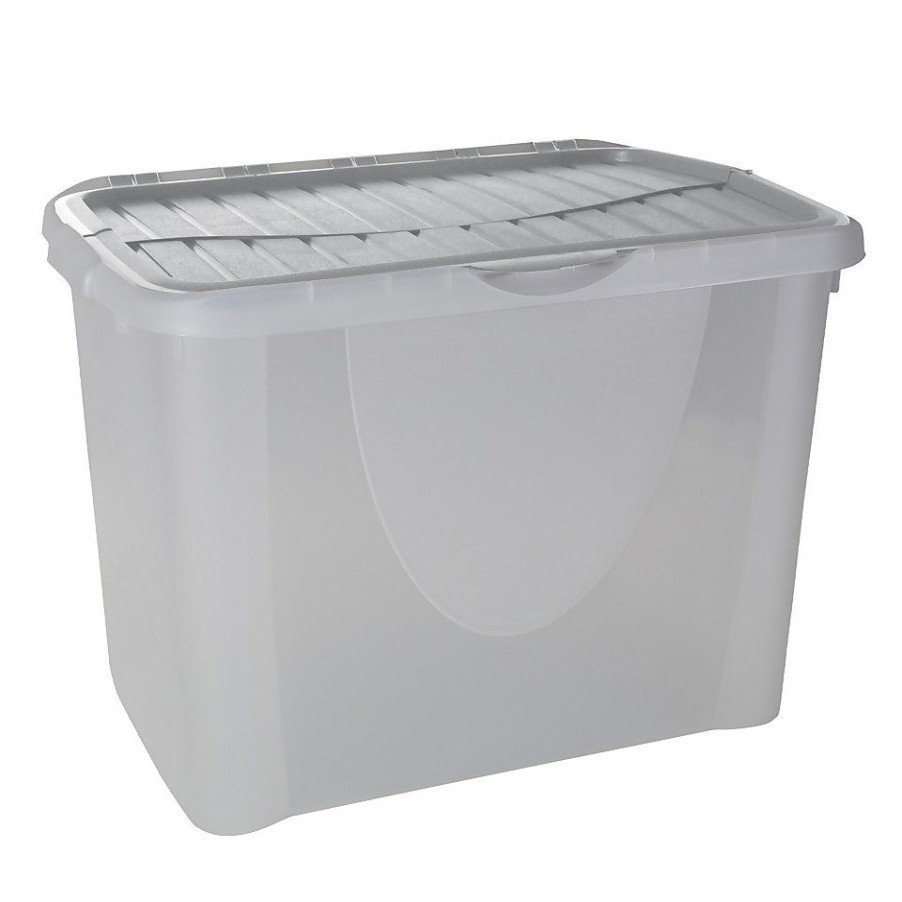 Homebase Storage Containers | 60L Flip Lid Storage Box - Light Grey