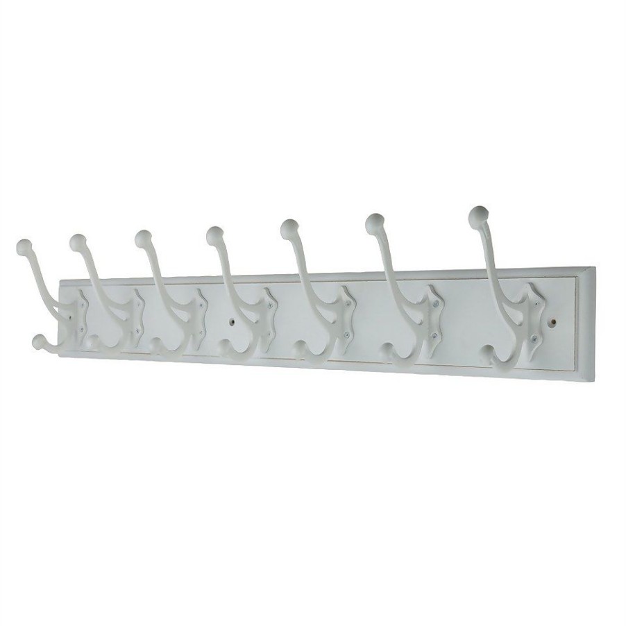 Homebase Hallway Furniture | 7 White Antique Hooks On Rustic Board