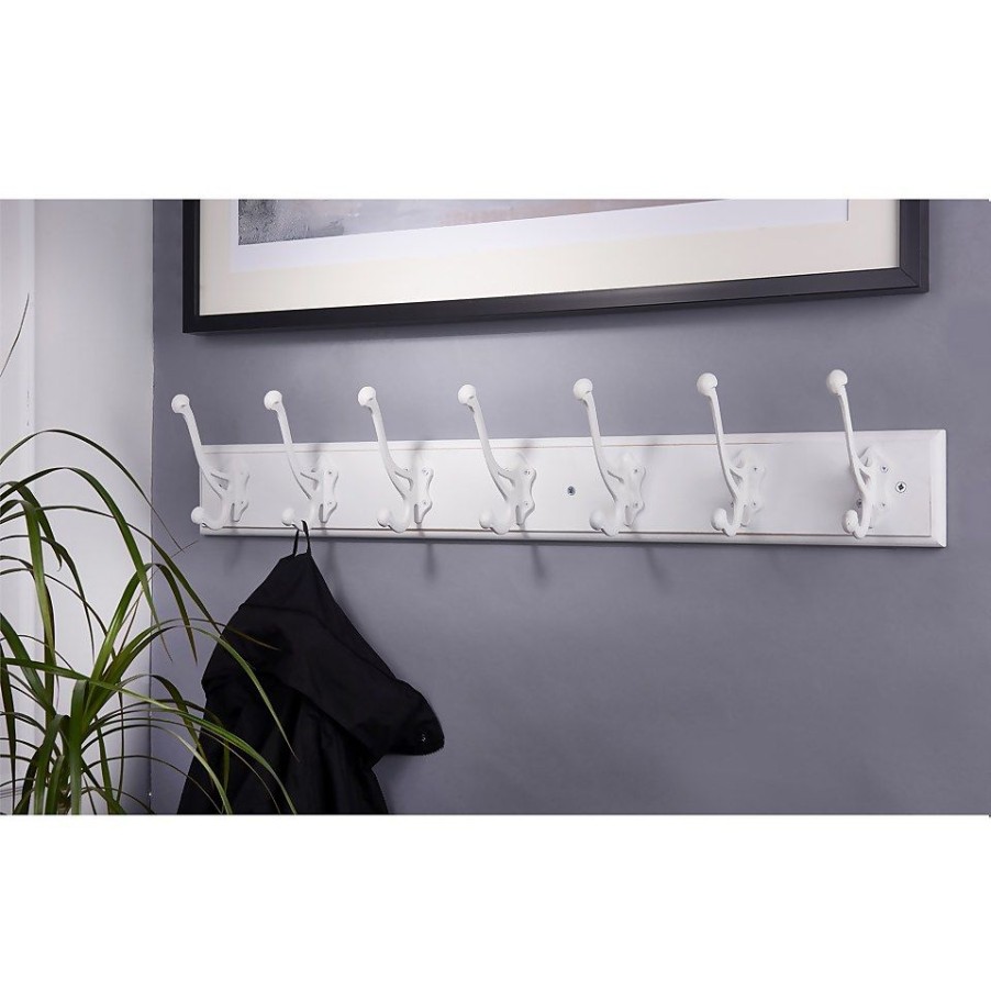 Homebase Hallway Furniture | 7 White Antique Hooks On Rustic Board