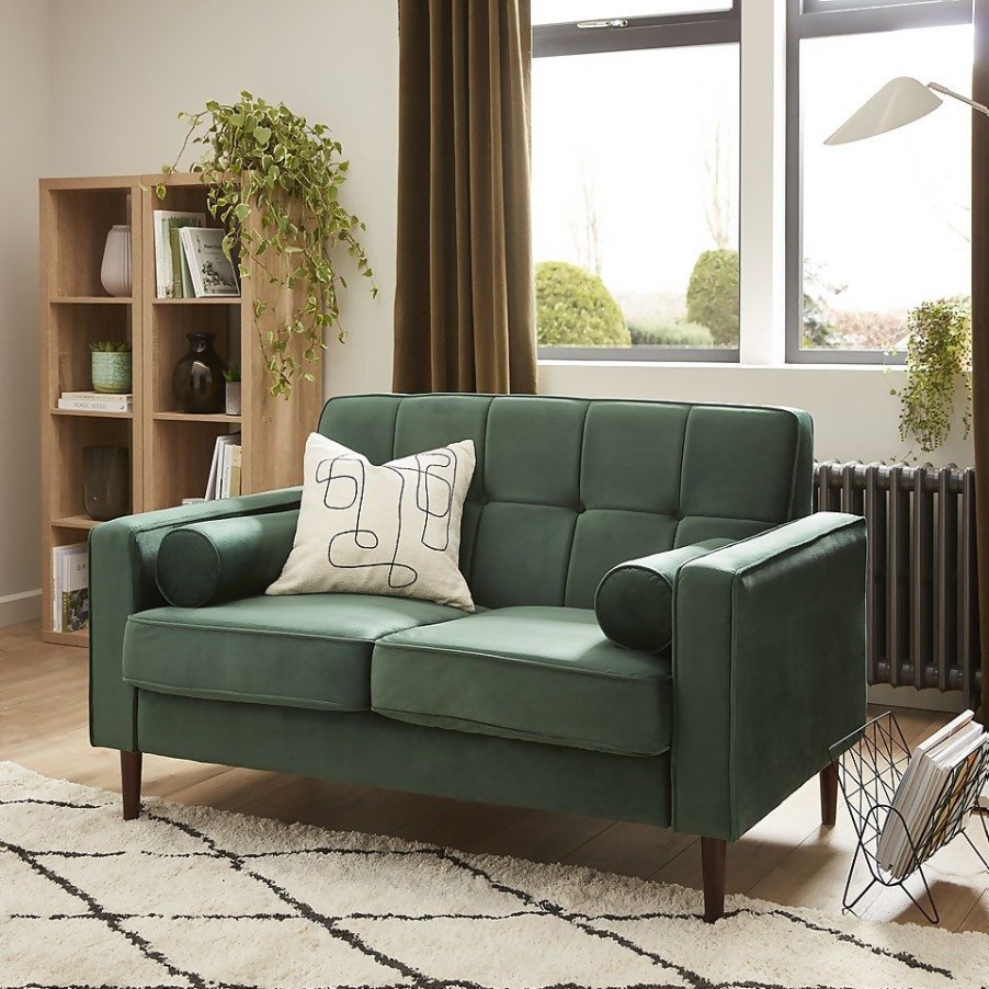 Homebase Sofas And Sofa Beds | Draper Velvet 2 Seater Sofa In A Box - Green