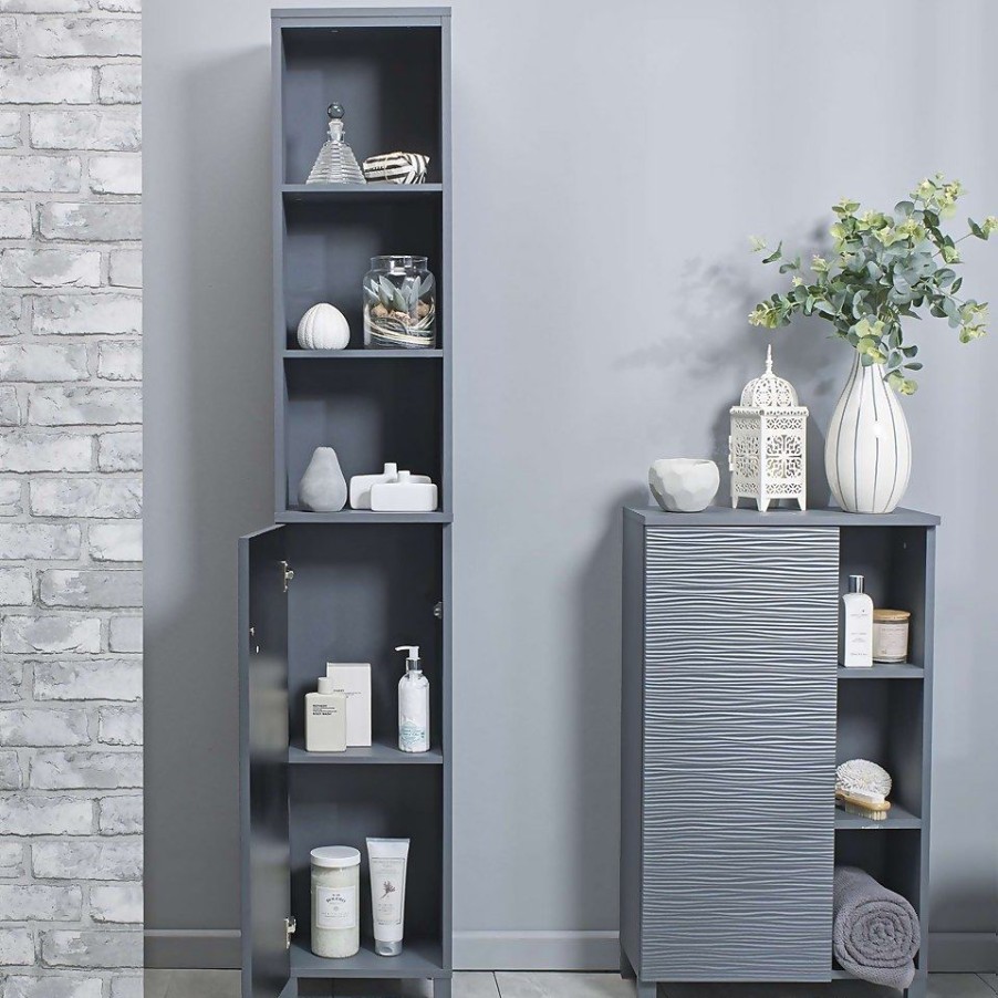 Homebase Hallway Furniture | Ruffle 1 Door 3 Shelf Console Table - Grey