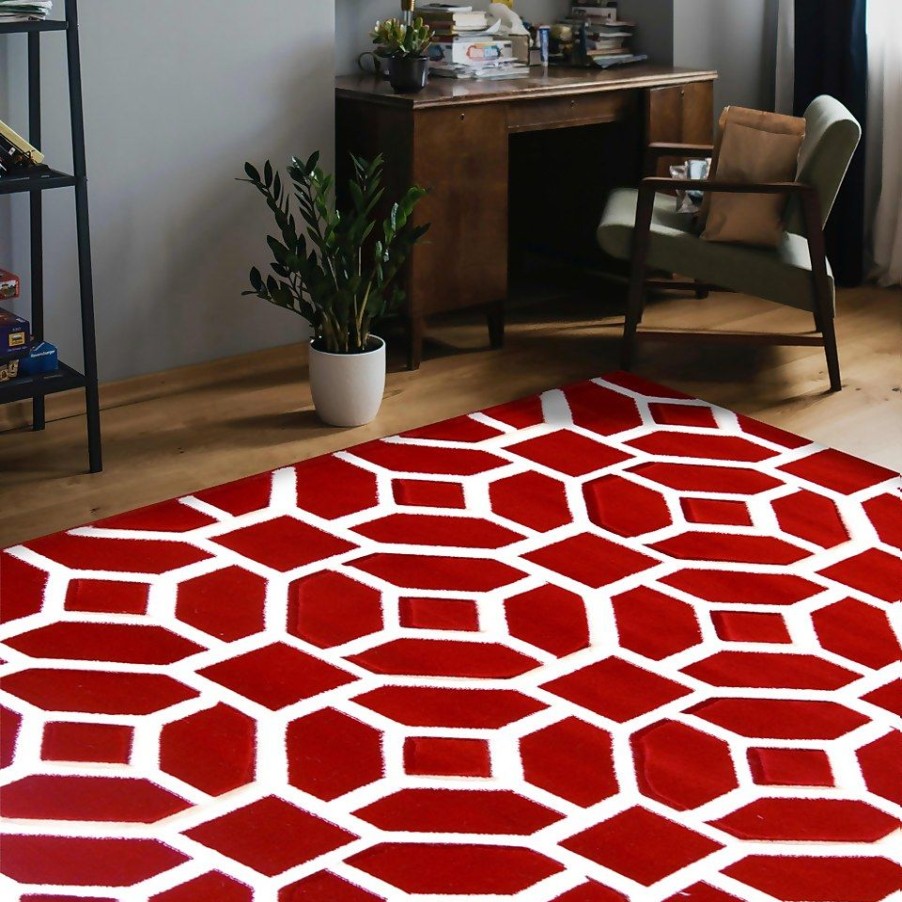 Homebase Rugs | Daytona Gorton Rug - Red - 120X170Cm