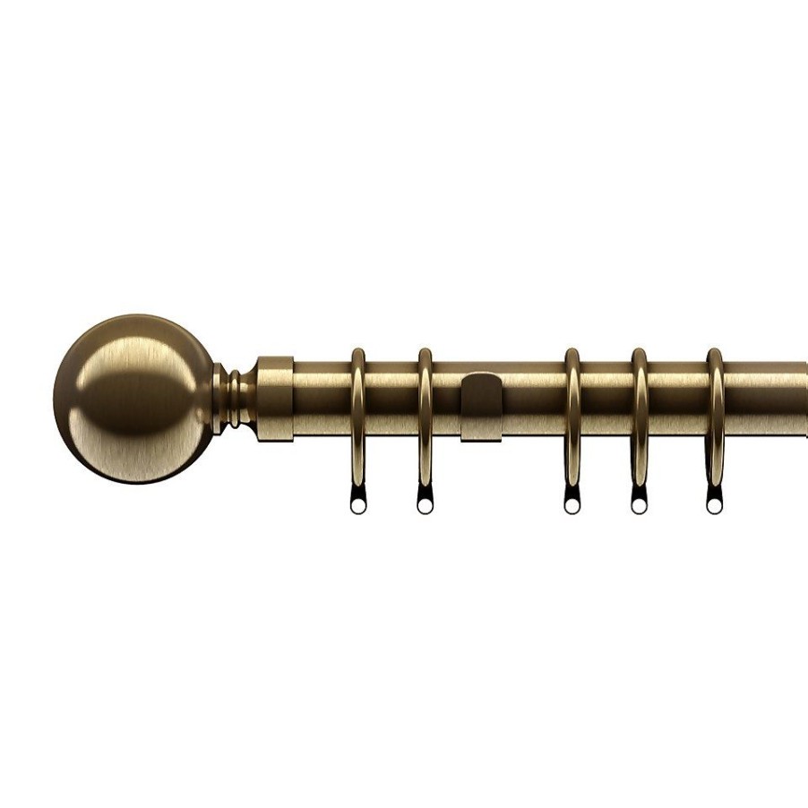 Homebase Curtain Poles & Tracks | Antique Brass Metal Curtain Pole With Ball Finial - 300Cm (Dia 28Mm)