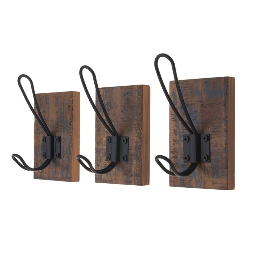 Homebase Hallway Furniture | Black Wire Hook On Antique Board - 3 Pack