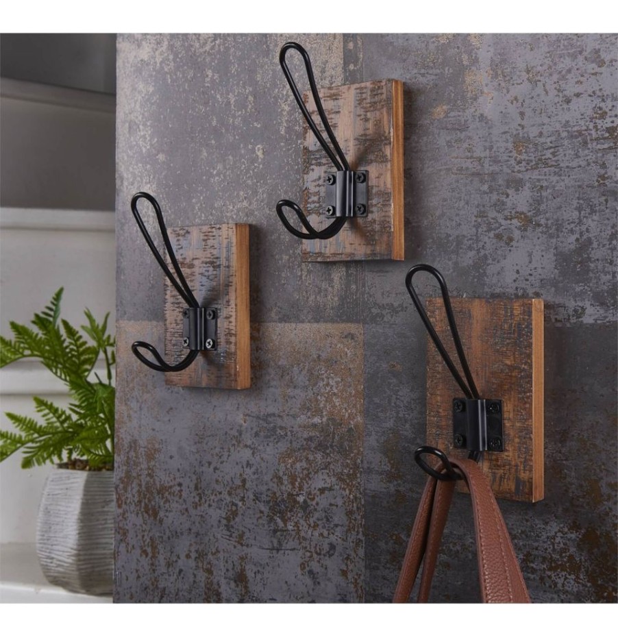 Homebase Hallway Furniture | Black Wire Hook On Antique Board - 3 Pack