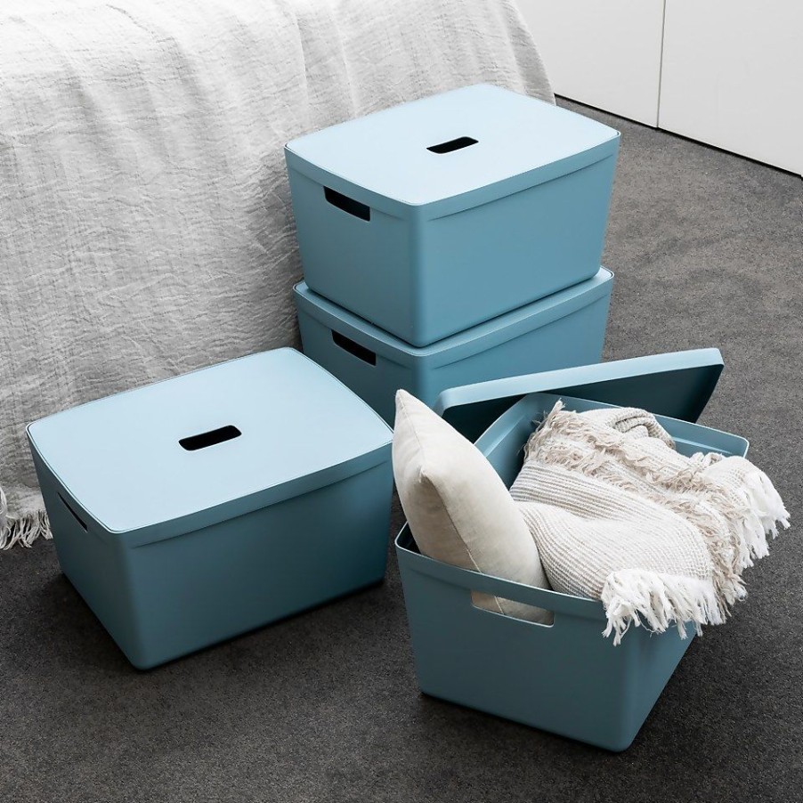 Homebase Storage Containers | Inabox Home Storage Box & Lid - 28L - Cottage Blue