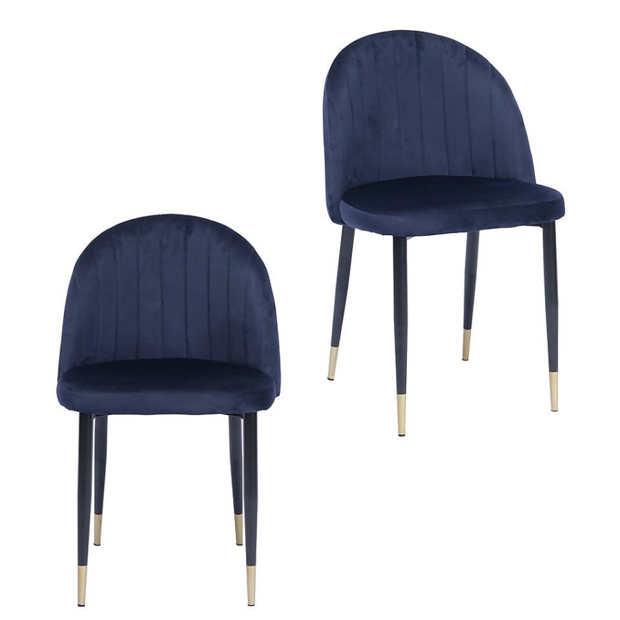 Homebase Dining Room Furniture | Illona Velvet Dining Chairs - Set Of 2 - Navy