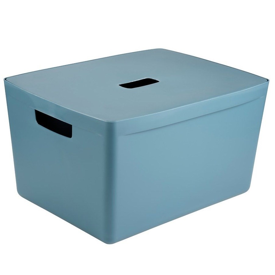 Homebase Storage Containers | Inabox Home Storage Box & Lid - 28L - Cactus Blue