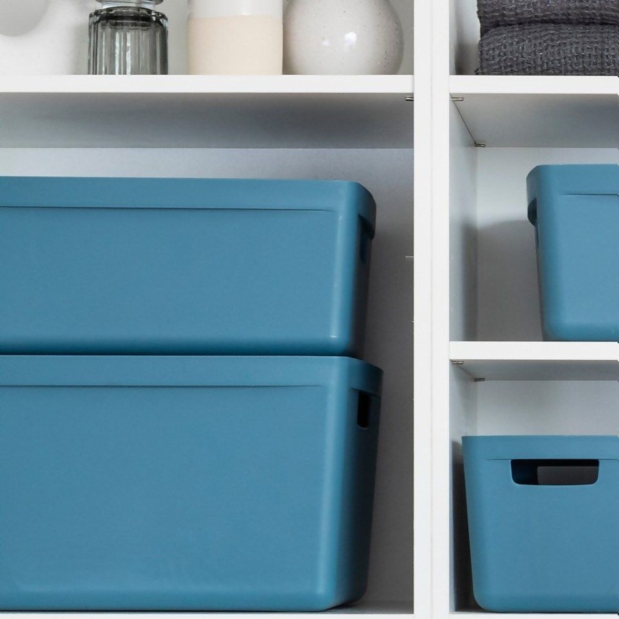 Homebase Storage Containers | Inabox Home Storage Box & Lid - 28L - Cactus Blue