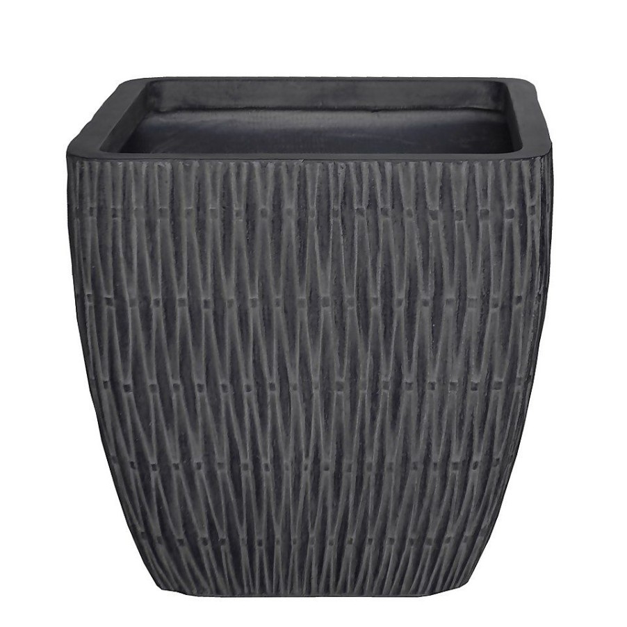 Homebase Plant Pots | House Beautiful Roma Weave Charcoal Square Pot - 37Cm