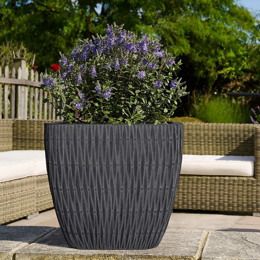 Homebase Plant Pots | House Beautiful Roma Weave Charcoal Square Pot - 37Cm