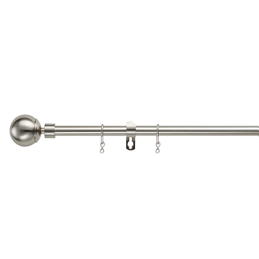 Homebase Curtain Poles & Tracks | Satin Steel Extendable Curtain Pole With Ball Finial- 170-300Cm (Dia 16/19Mm)